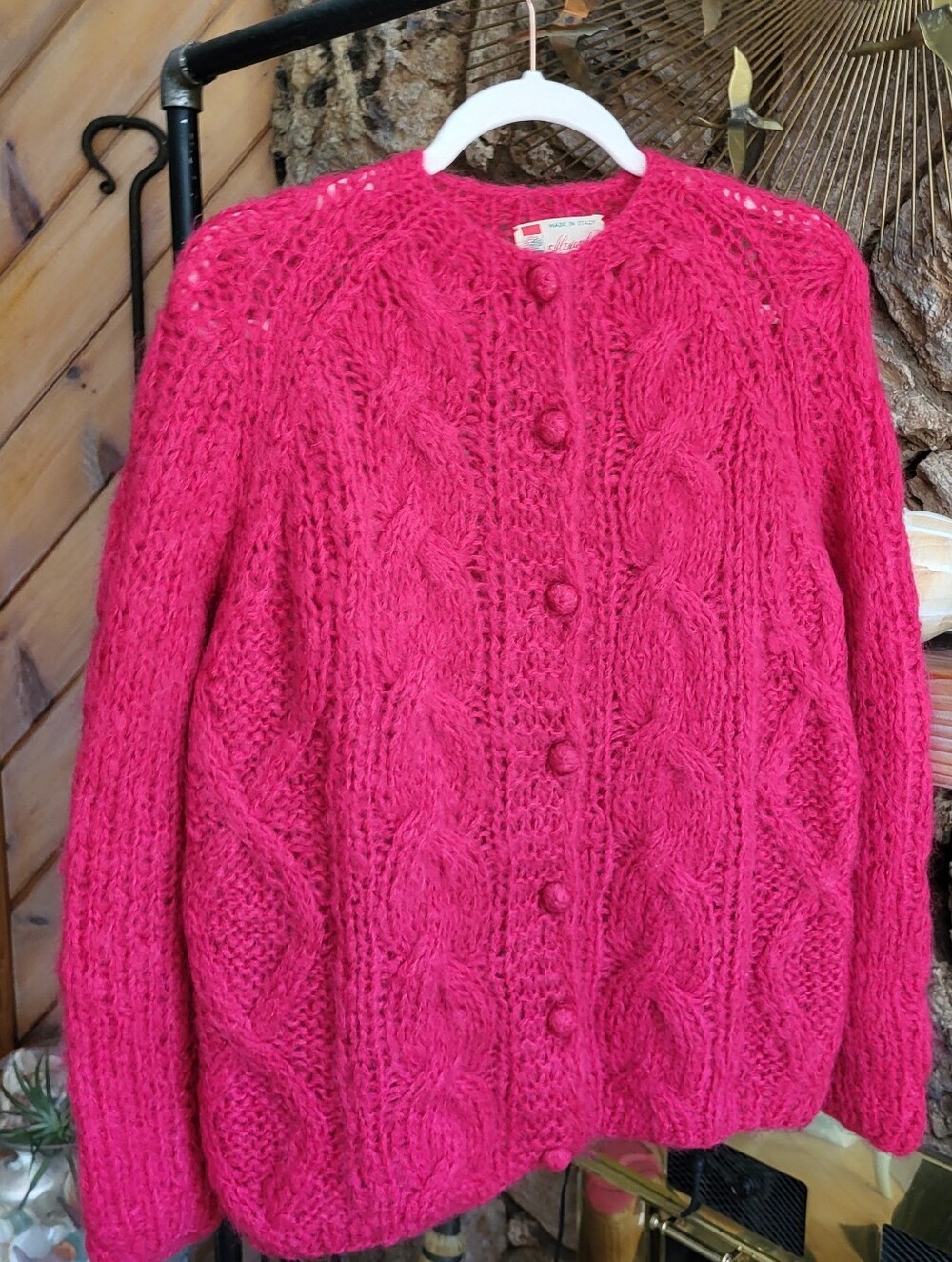 Women's Cable Knit Button-Front Sweater Cardigan - Hot Pink